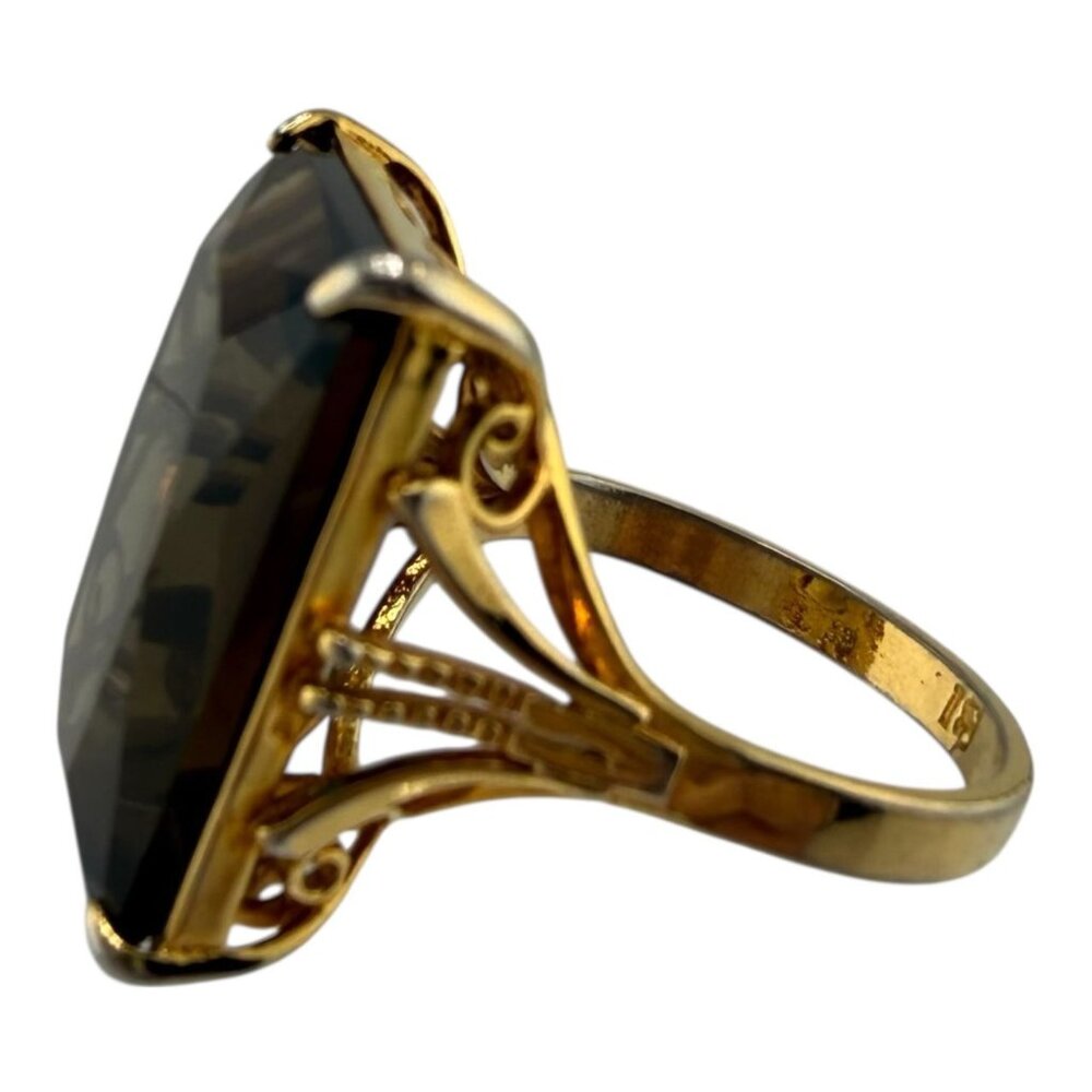 Womens Ring Size 8.5 Smoky Quartz 18K Gold Plated Filigree Faceted Rectangular - Picture 6 of 14